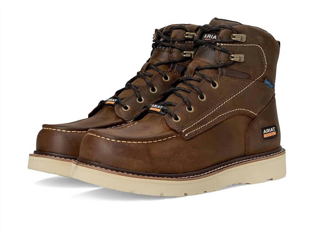 NEW ARIAT men's rebar wedge 6" waterproof moc toe work boots in brown